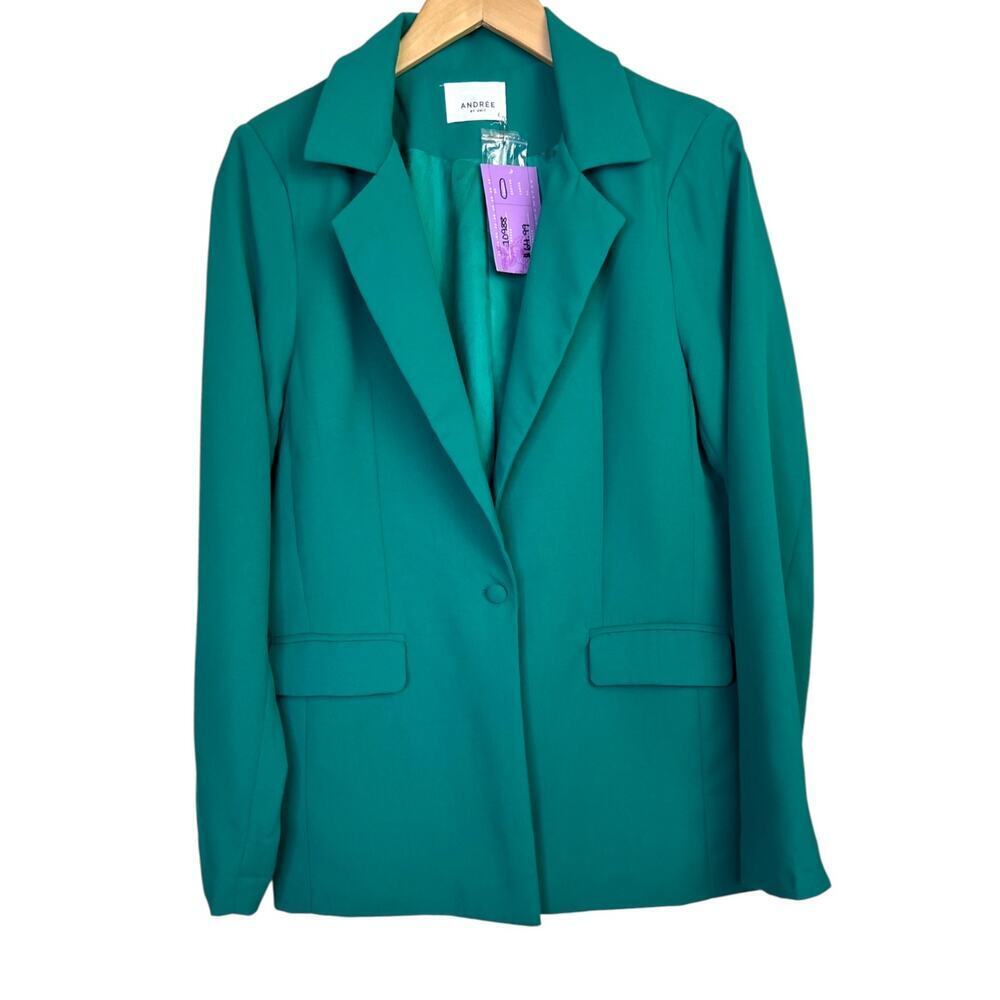 Andrée Women's Blazer Polyester Single Button in Green Chic Minimalist Sz. Small